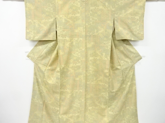 アンティーク　色紙に花模様織り出し十日町紬着物